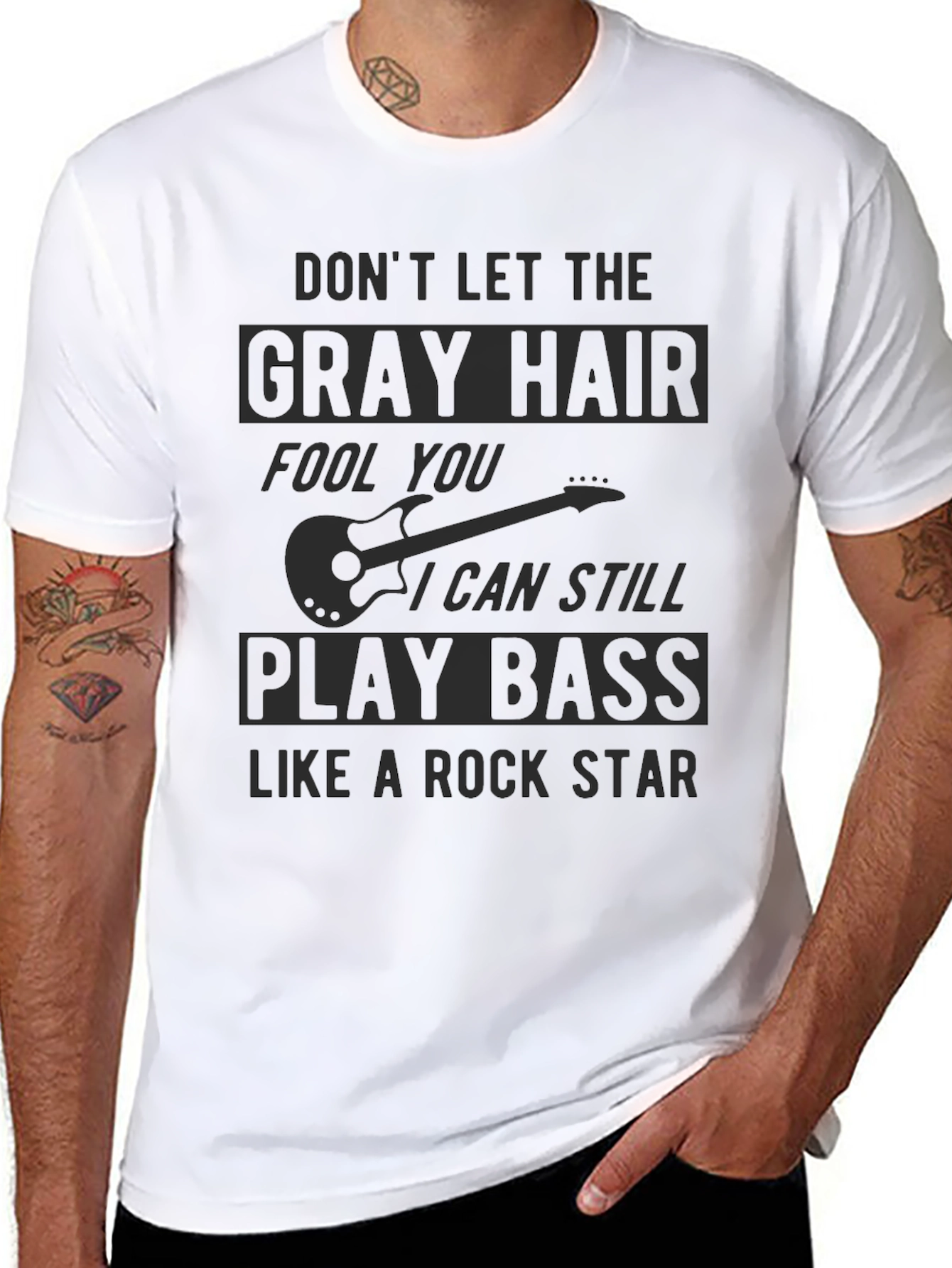 Gray Hair Bass Player Rock Star T-Shirt