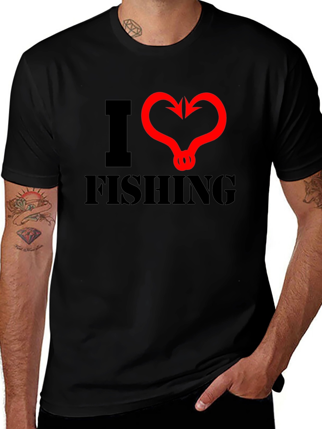 I Heart Fishing Graphic Tee - Black