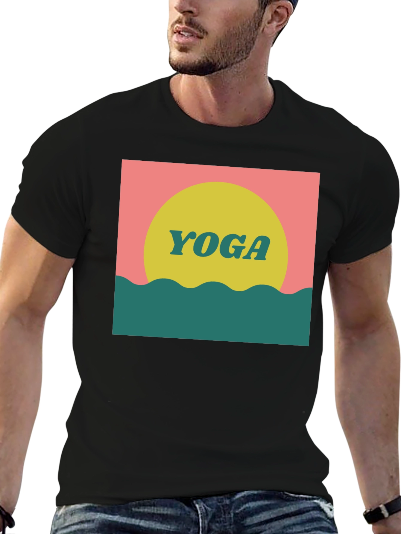 Retro Yoga Graphic Tee - Black Cotton T-Shirt