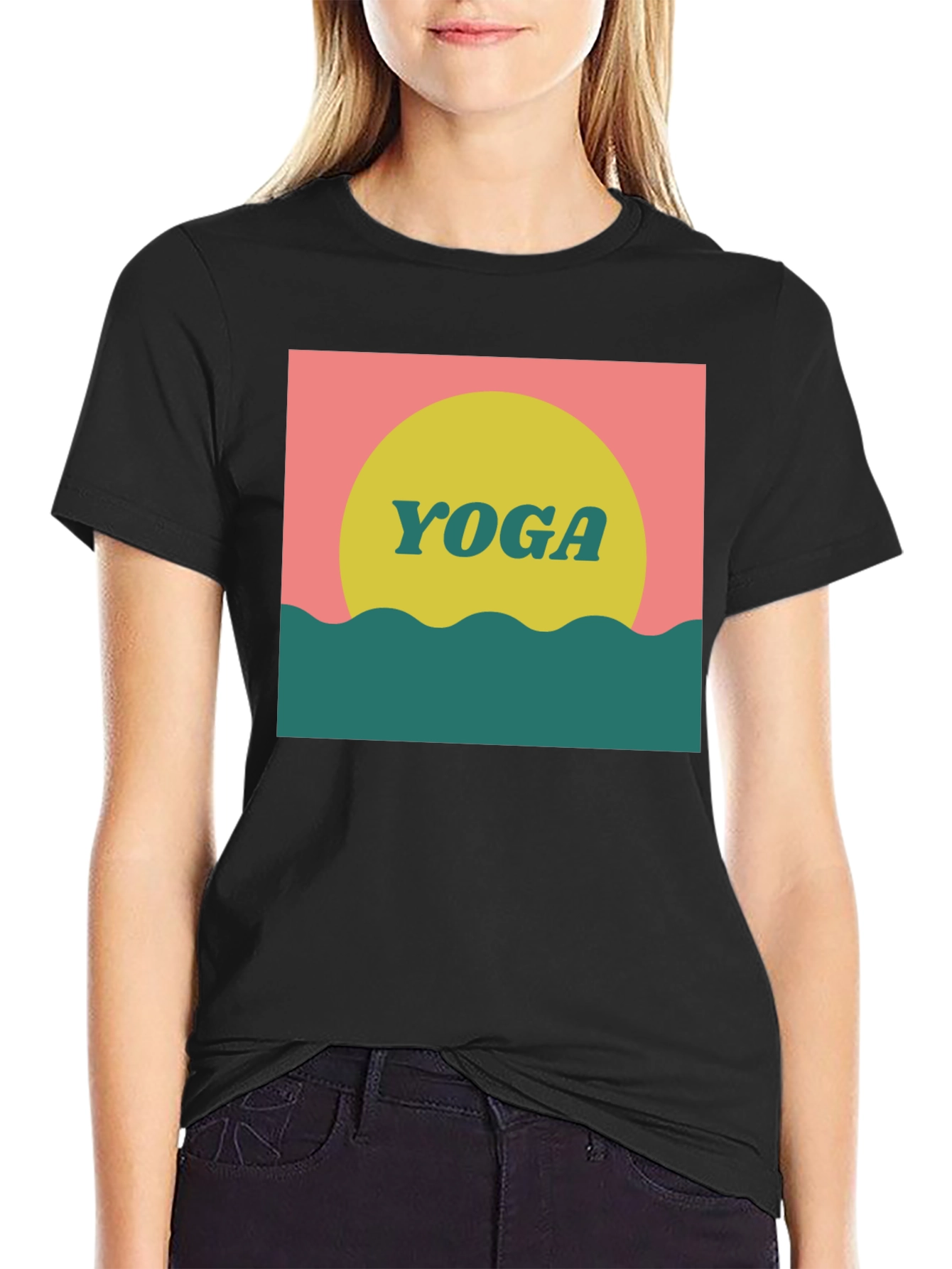 Retro Yoga Graphic Tee - Black Cotton T-Shirt