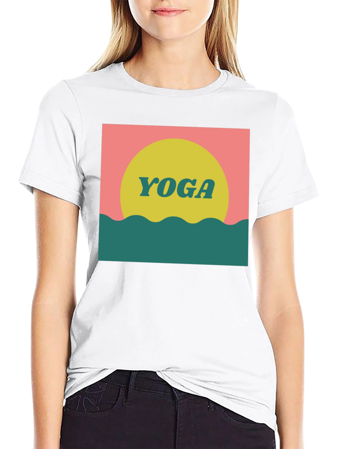 Retro Yoga Graphic Tee - Black Cotton T-Shirt
