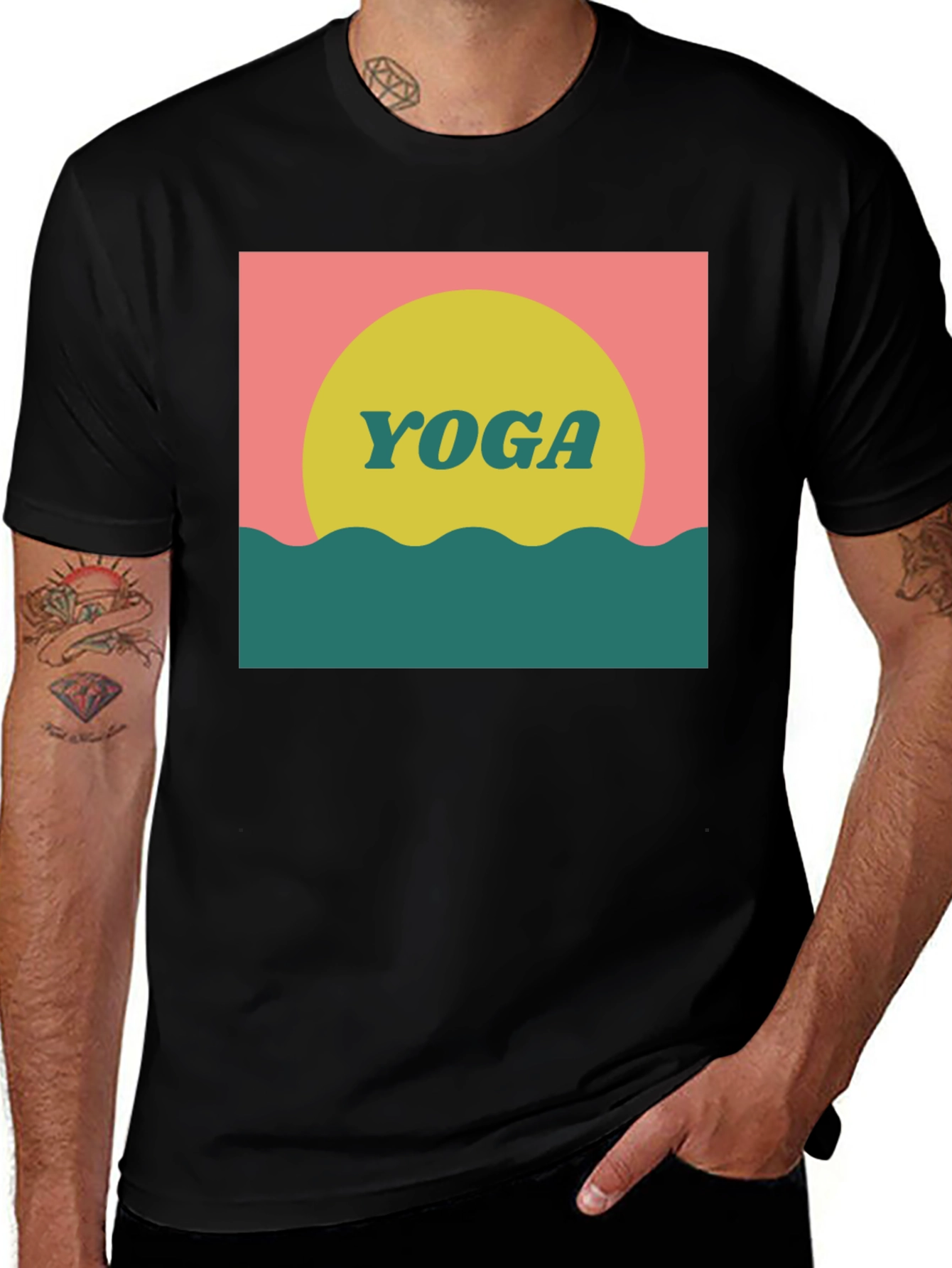 Retro Yoga Graphic Tee - Black Cotton T-Shirt