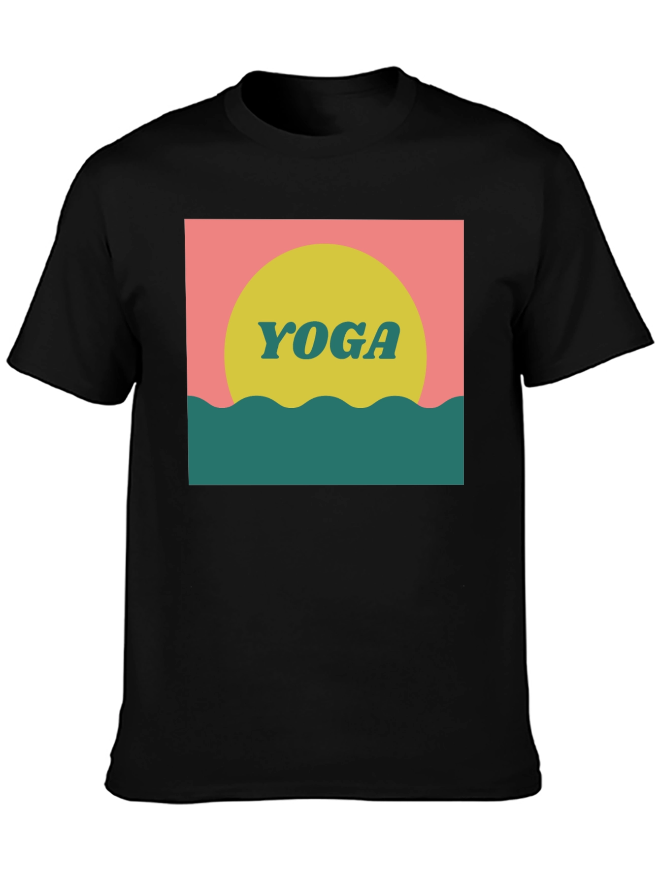 Retro Yoga Graphic Tee - Black Cotton T-Shirt