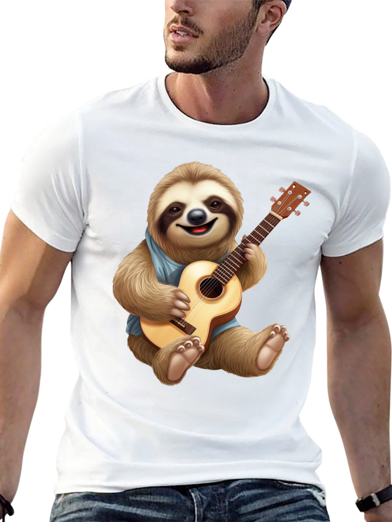 Sloth Guitarist Graphic T-Shirt - Playful Animal Tee