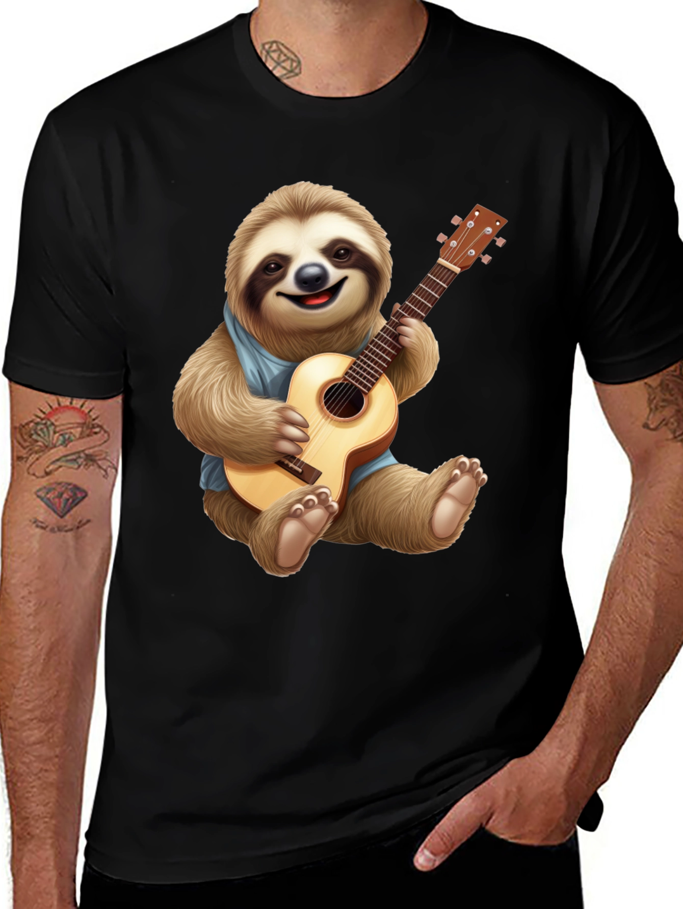 Sloth Guitarist Graphic T-Shirt - Playful Animal Tee