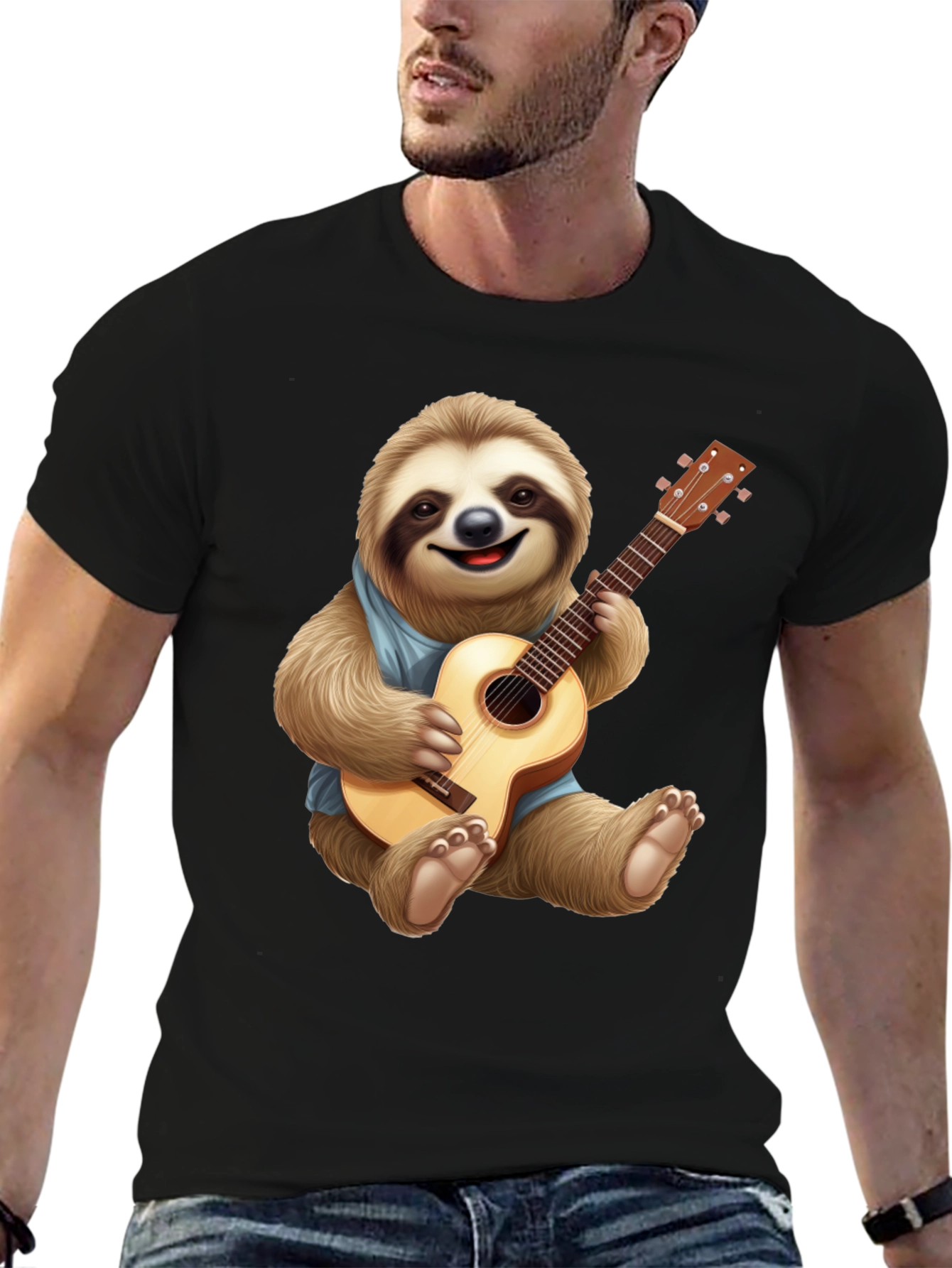 Sloth Guitarist Graphic T-Shirt - Playful Animal Tee