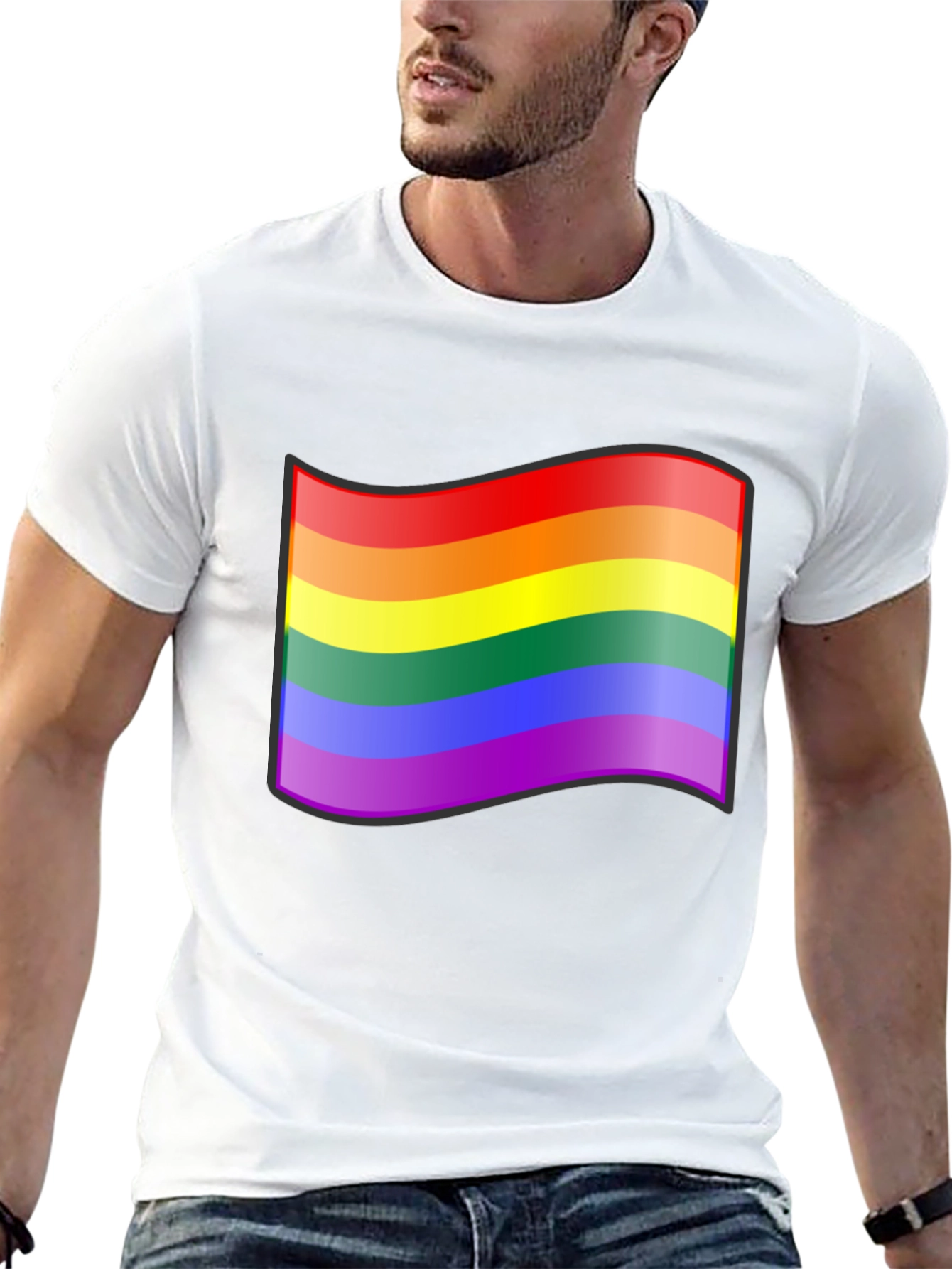 Pride Flag Graphic Tee - Black Cotton T-Shirt