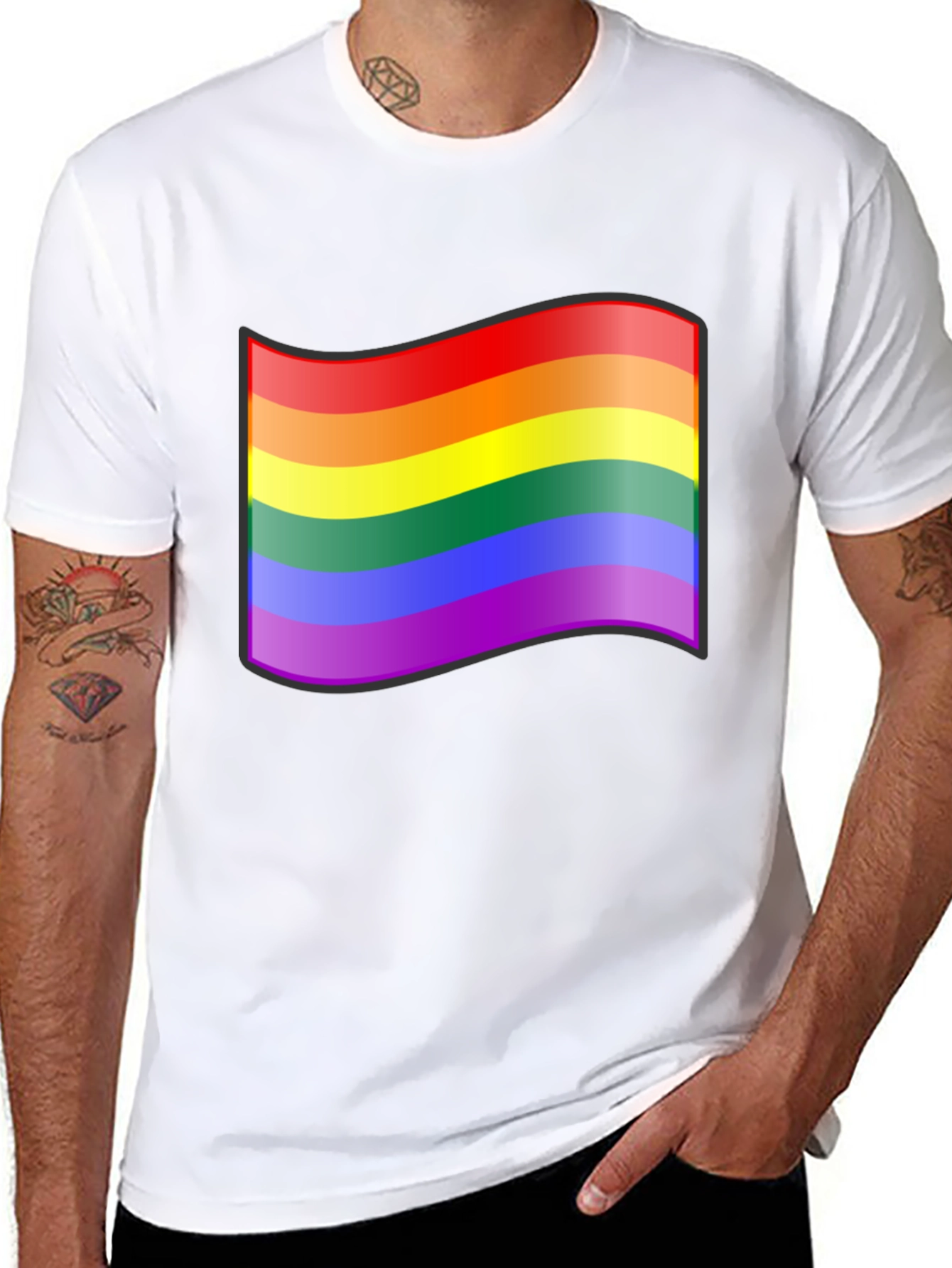 Pride Flag Graphic Tee - Black Cotton T-Shirt