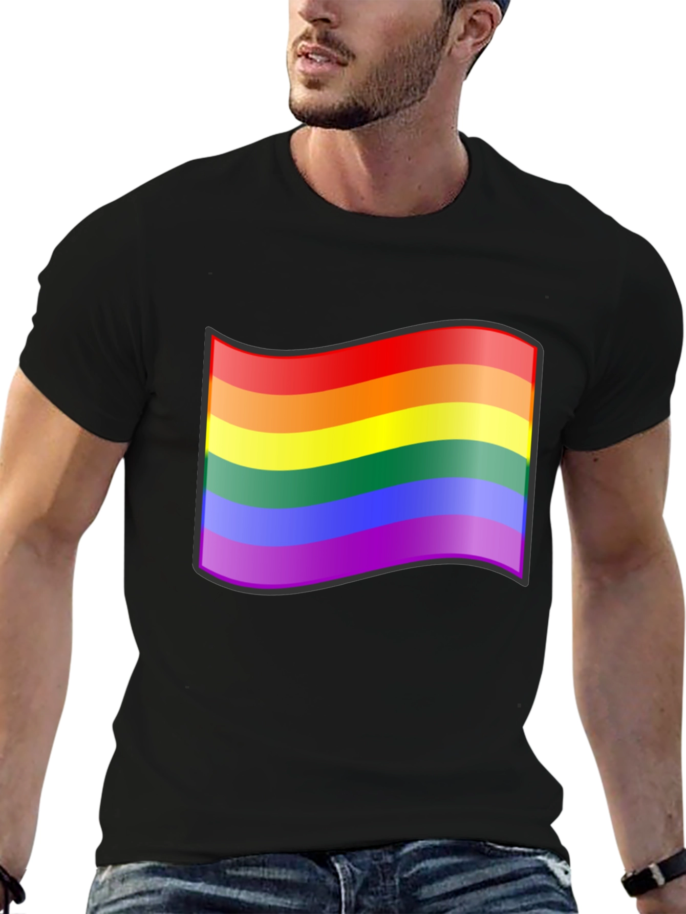 Pride Flag Graphic Tee - Black Cotton T-Shirt