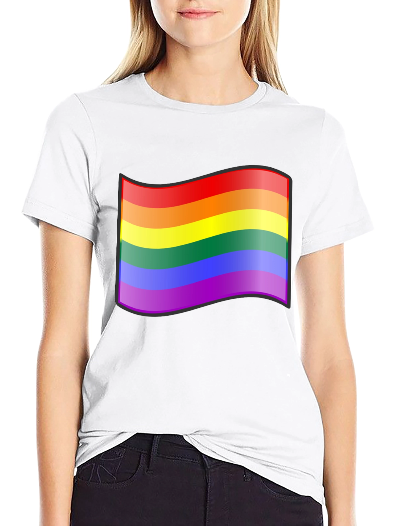 Pride Flag Graphic Tee - Black Cotton T-Shirt