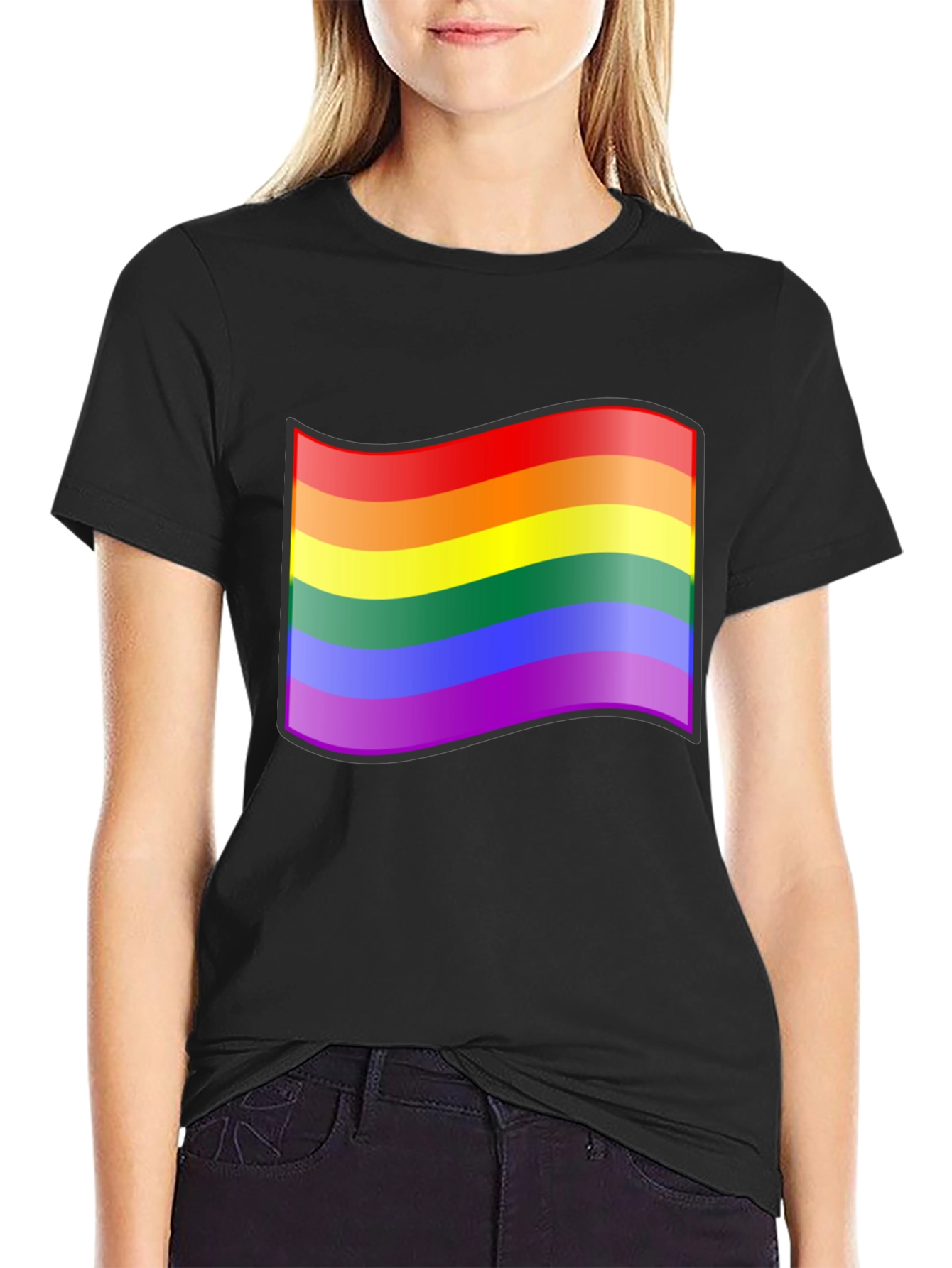 Pride Flag Graphic Tee - Black Cotton T-Shirt