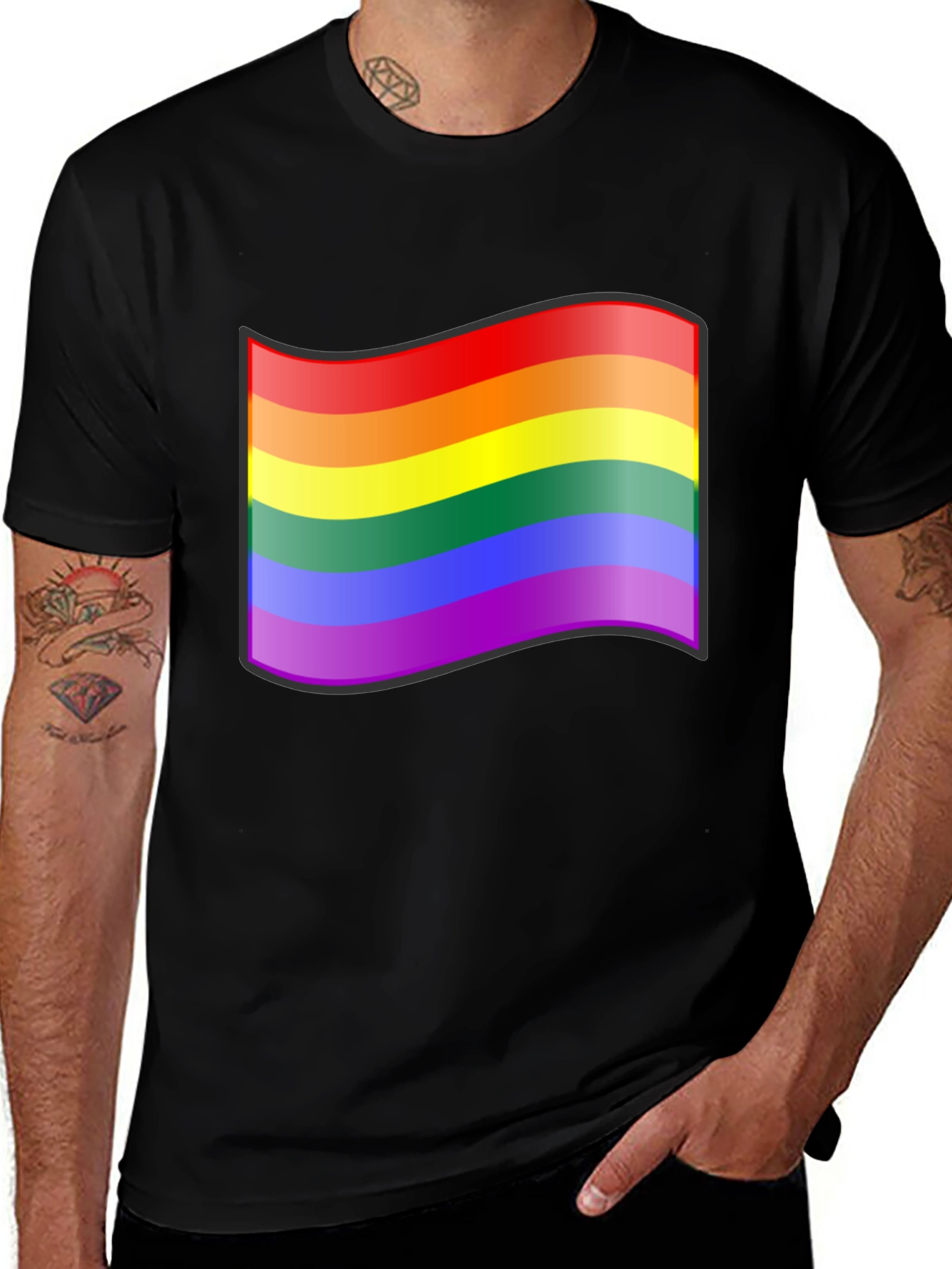 Pride Flag Graphic Tee - Black Cotton T-Shirt