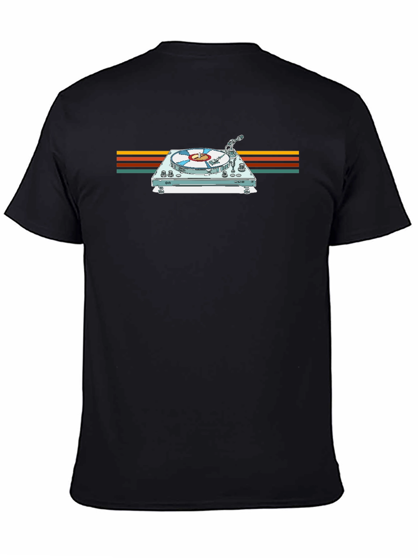 Retro Turntable Graphic Tee - Black Cotton Blend