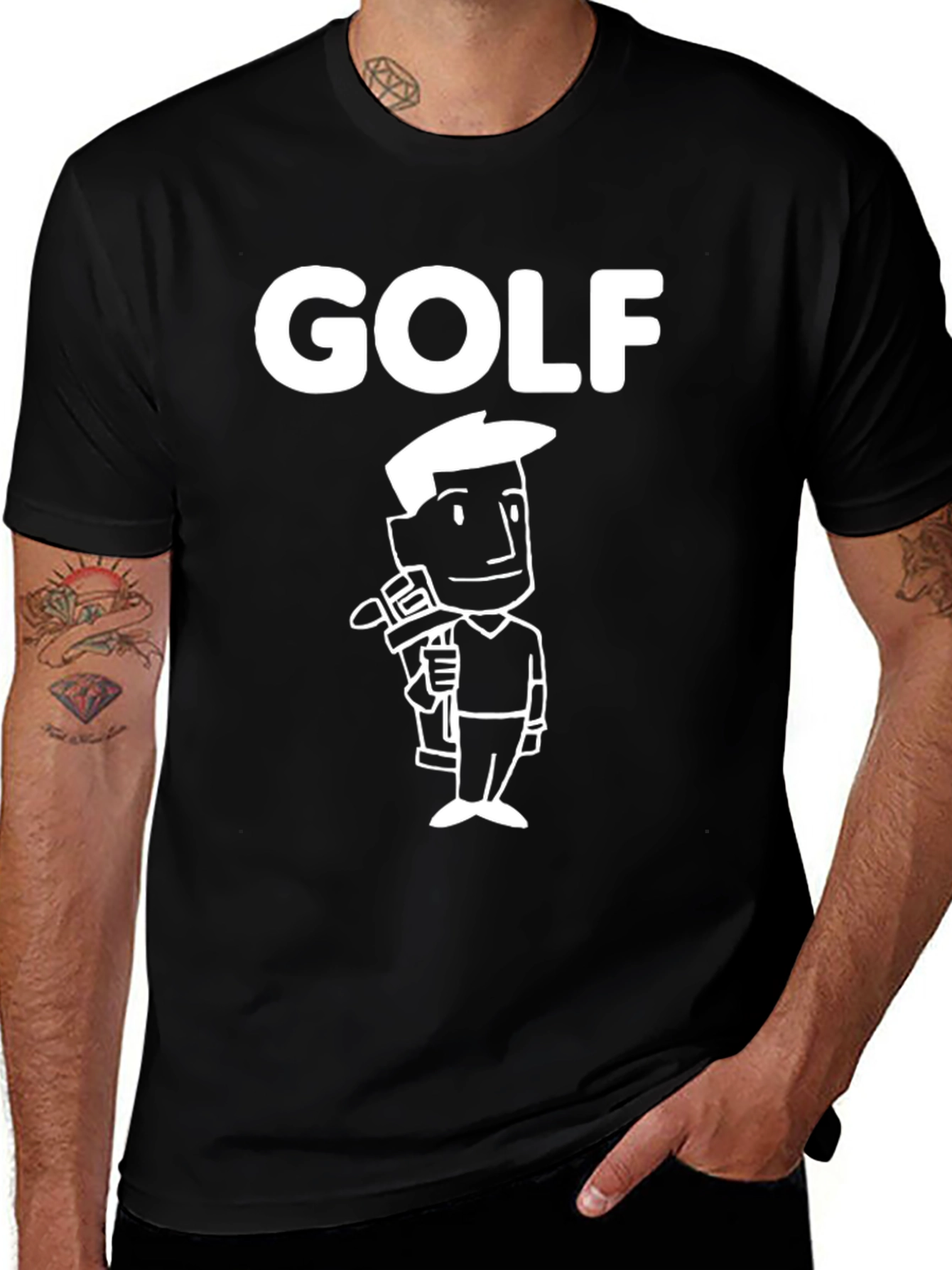Golf Cartoon Graphic T-Shirt - Black