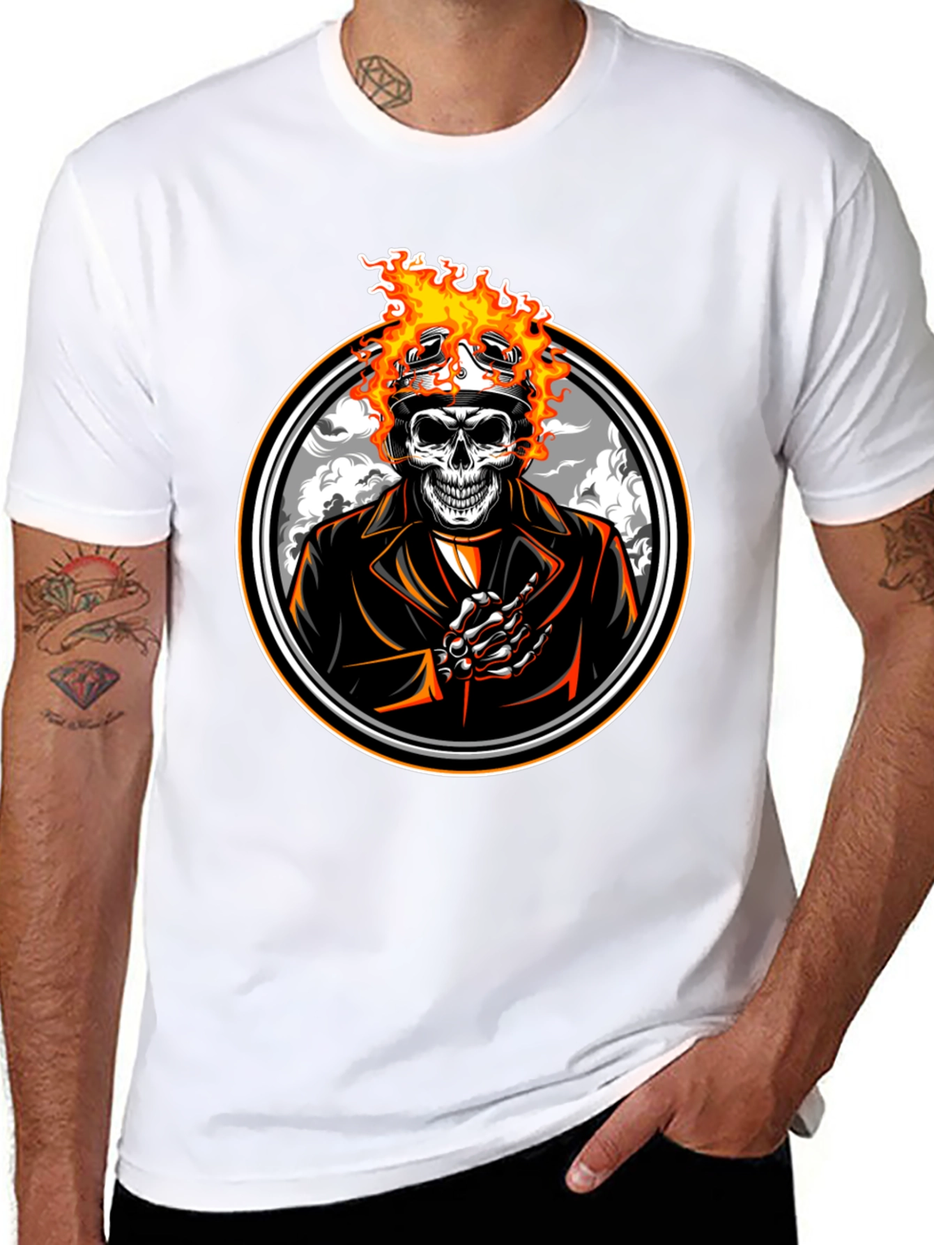Flaming Skull Rider T-Shirt - Black