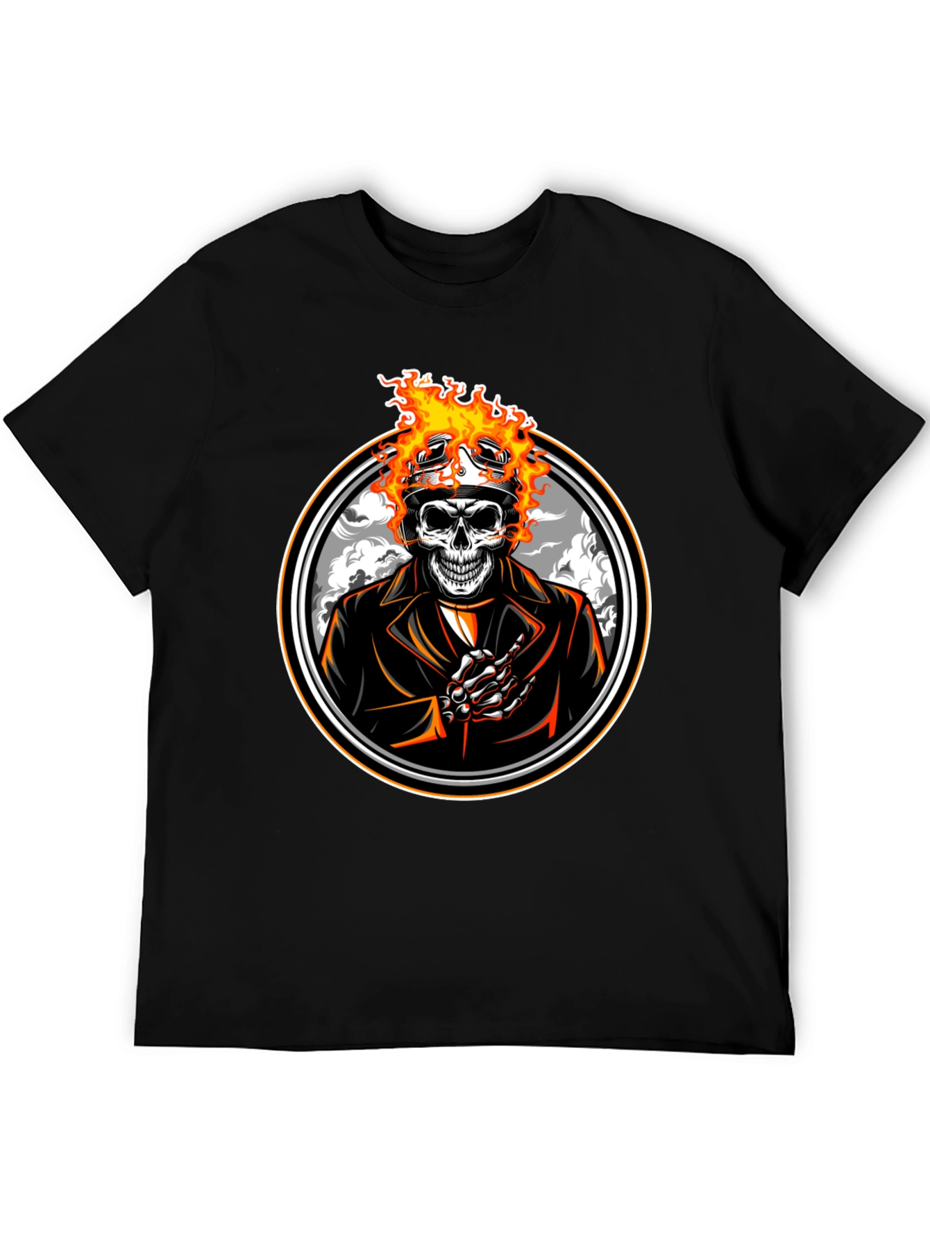 Flaming Skull Rider T-Shirt - Black