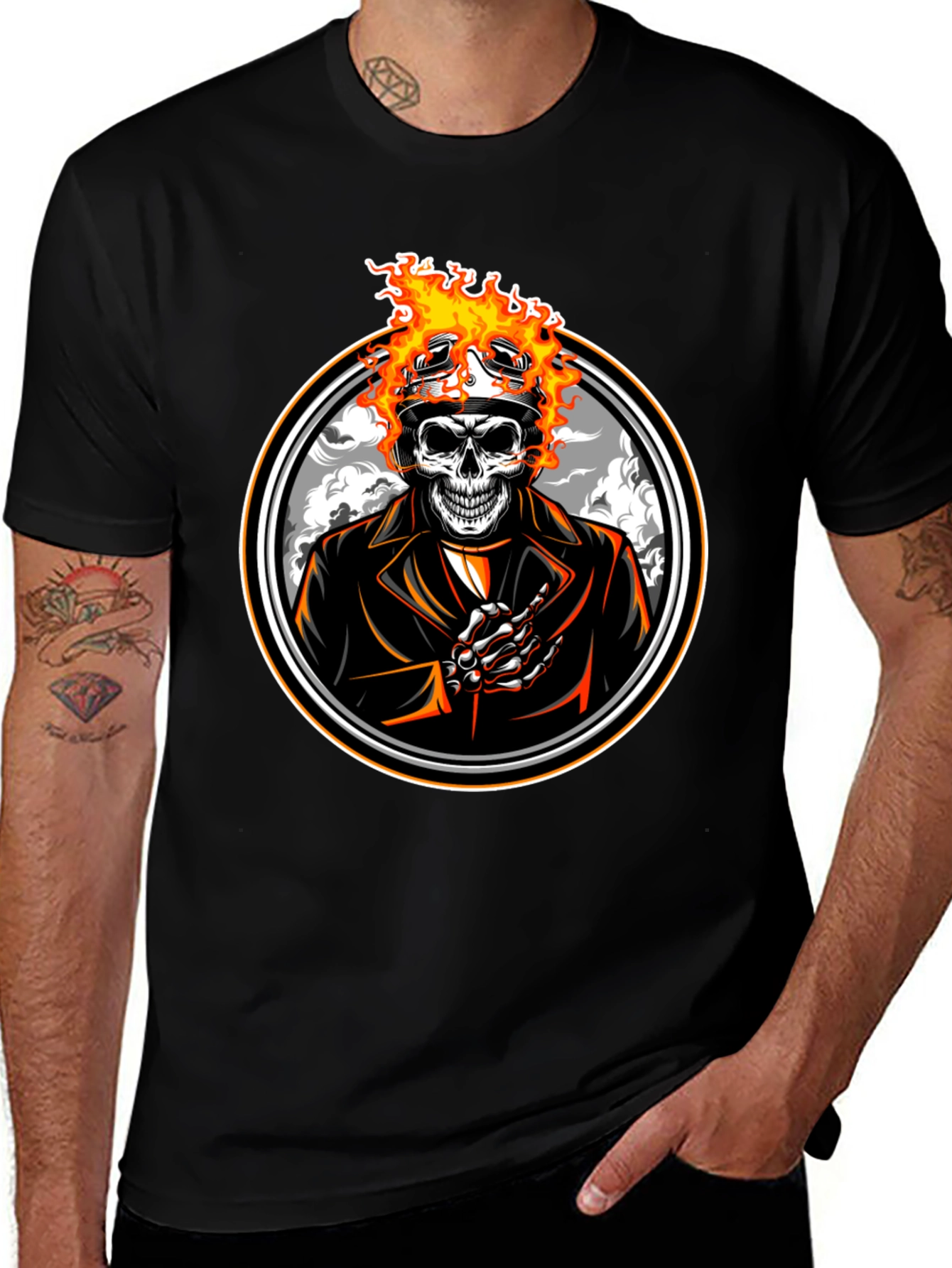 Flaming Skull Rider T-Shirt - Black