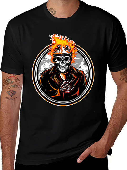 Flaming Skull Rider T-Shirt - Black