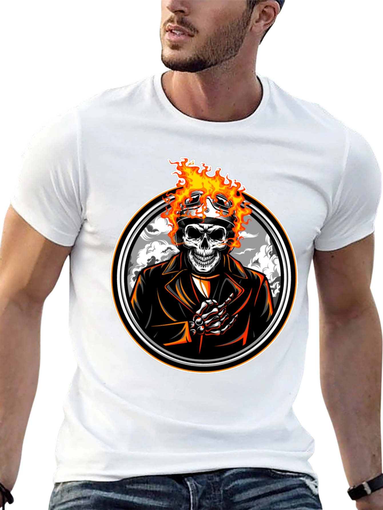 Flaming Skull Rider T-Shirt - Black