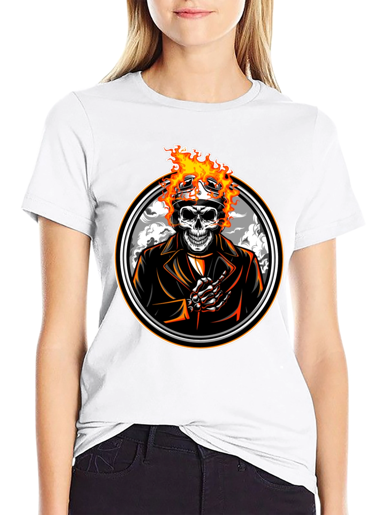 Flaming Skull Rider T-Shirt - Black