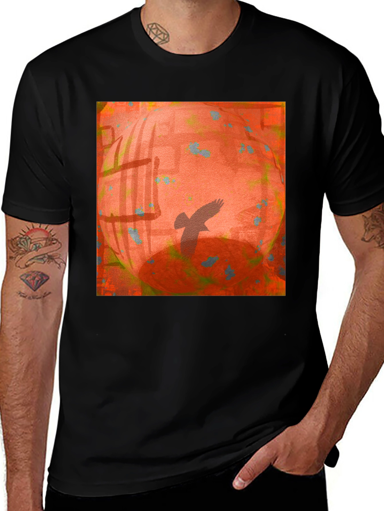 Abstract Bird T-Shirt - Black