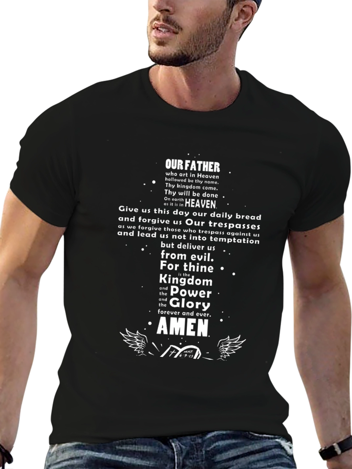 Our Father Prayer Graphic Tee - Christian Black T-Shirt