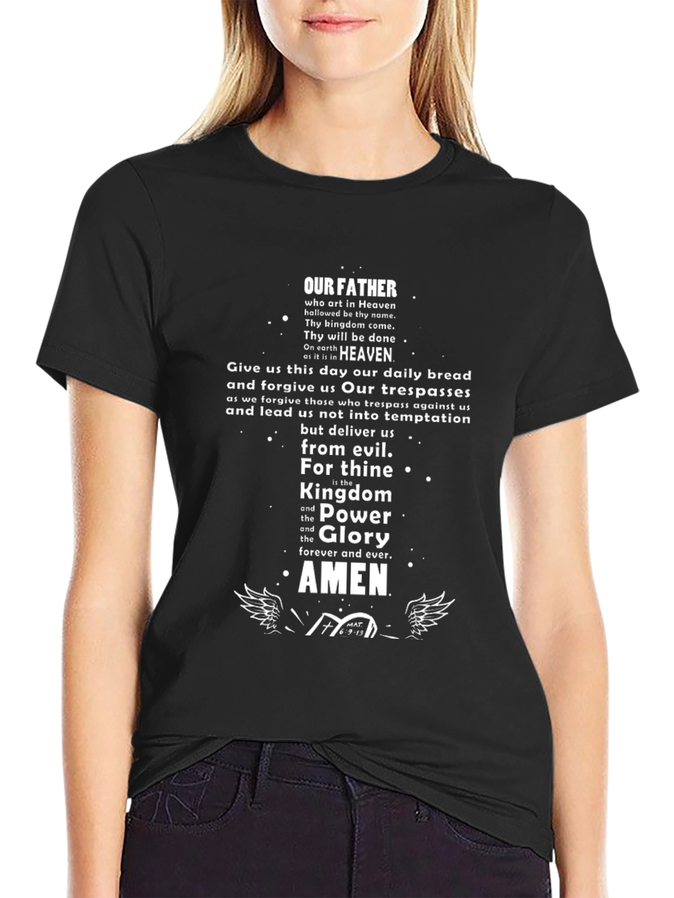 Our Father Prayer Graphic Tee - Christian Black T-Shirt
