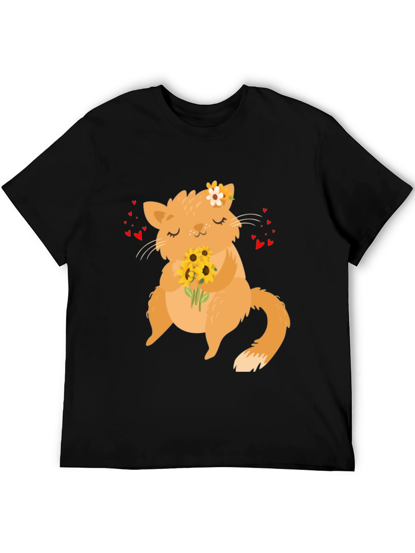Cute Cat Sunflower Graphic T-Shirt
