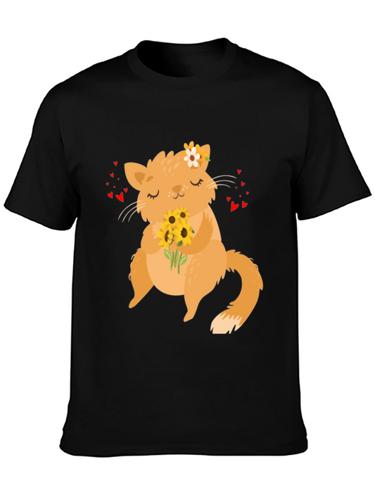 Cute Cat Sunflower Graphic T-Shirt