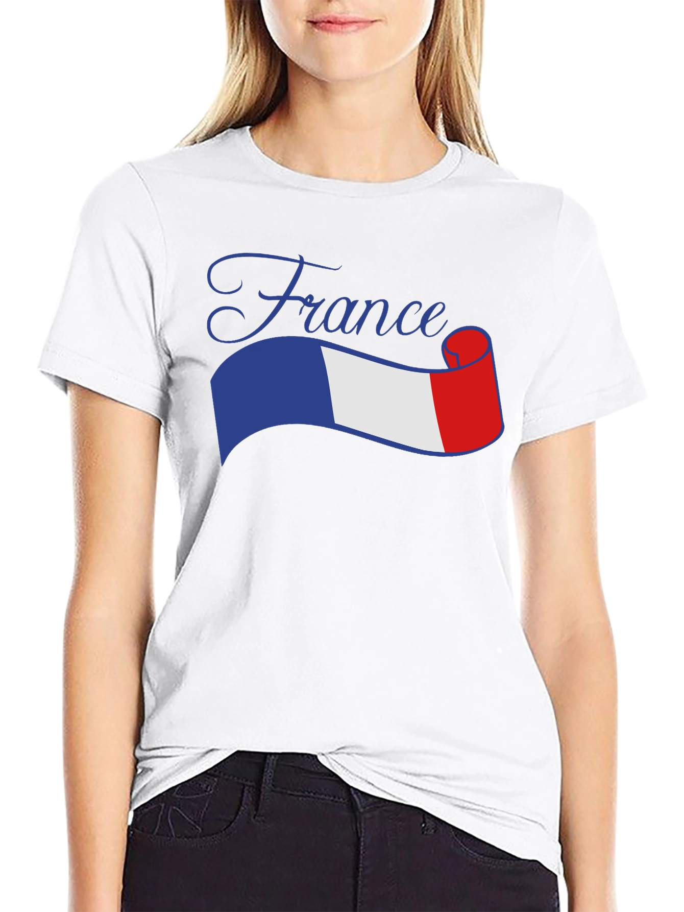 France Flag Ribbon T-Shirt - Patriotic French Pride Tee