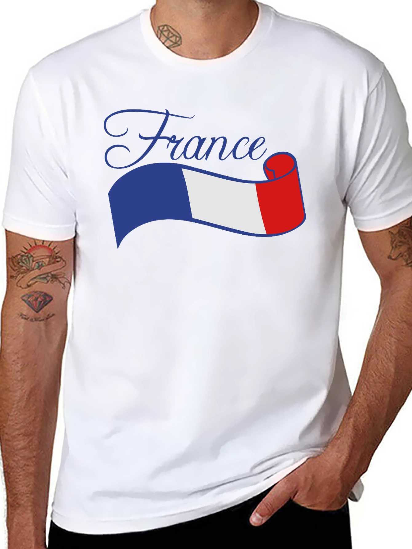 France Flag Ribbon T-Shirt - Patriotic French Pride Tee
