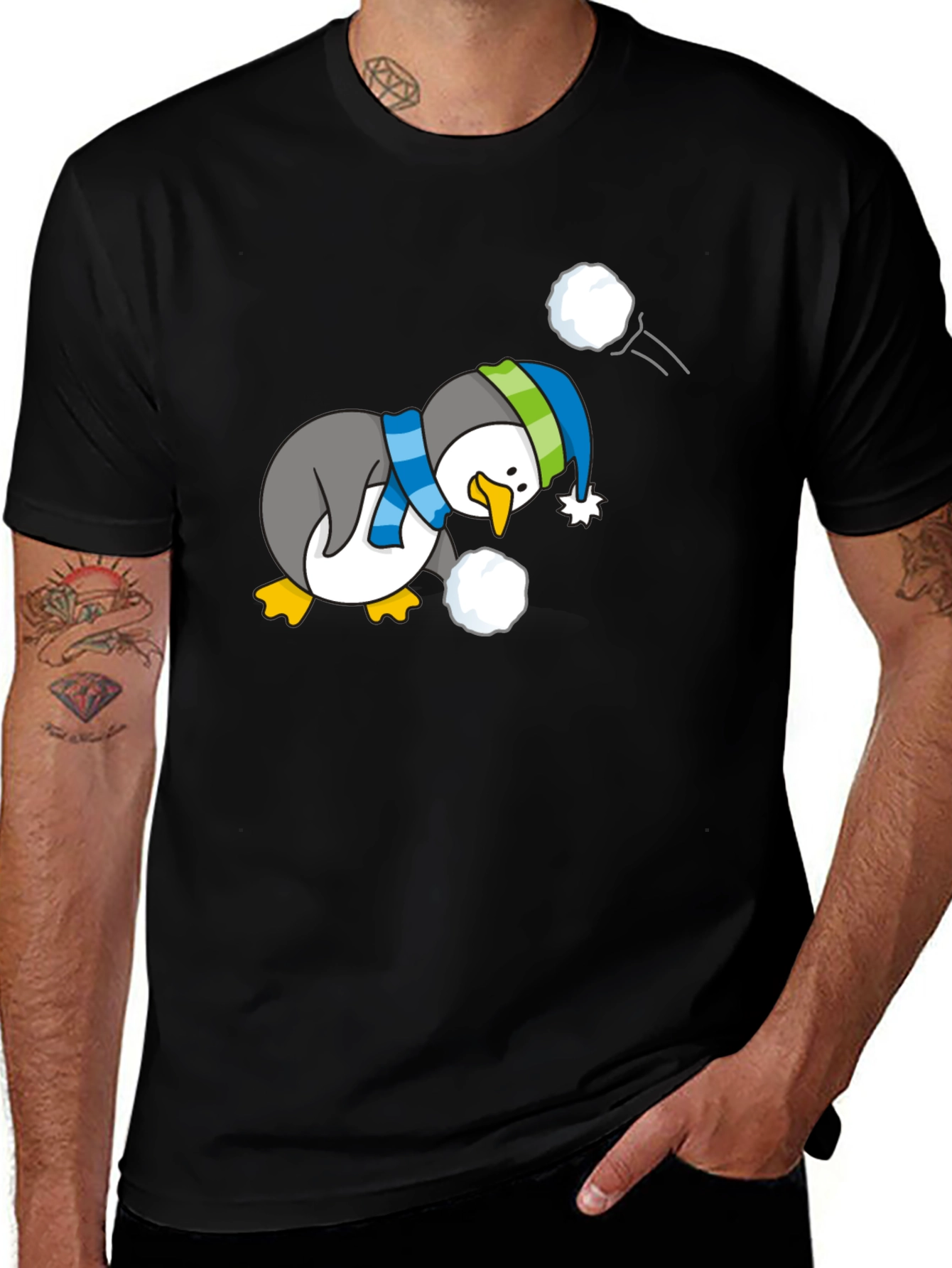Penguin Snowball Fight Graphic Tee