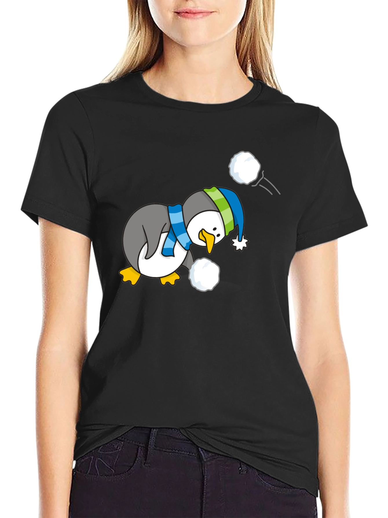 Penguin Snowball Fight Graphic Tee