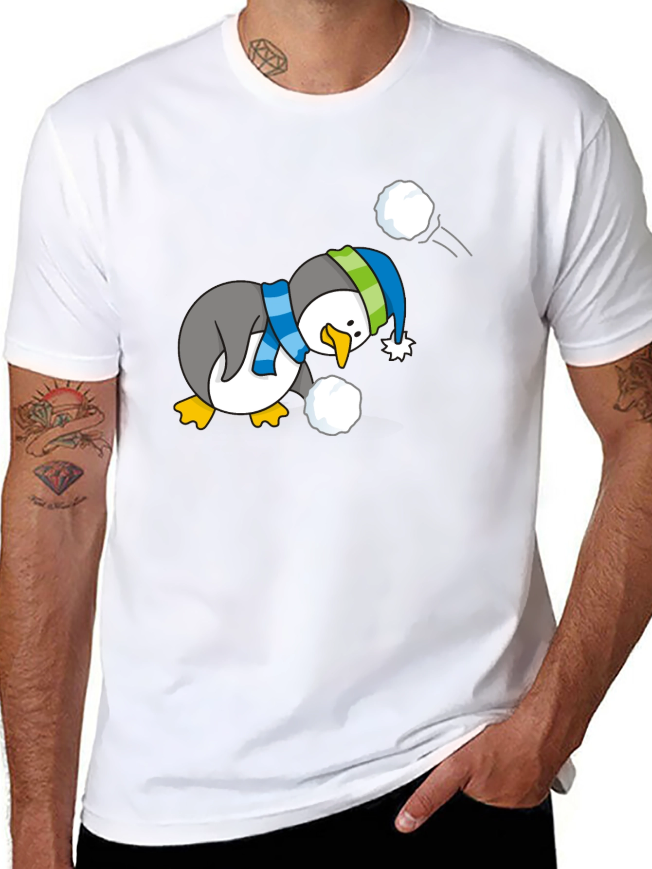 Penguin Snowball Fight Graphic Tee