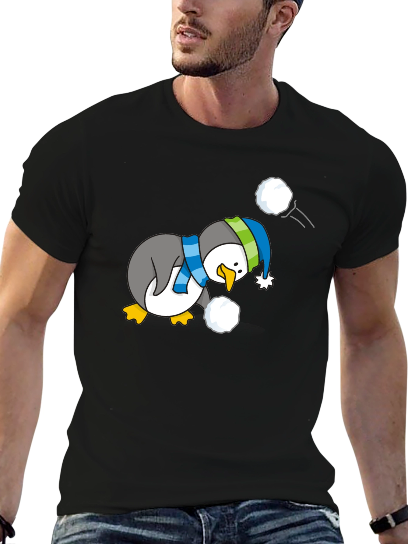 Penguin Snowball Fight Graphic Tee