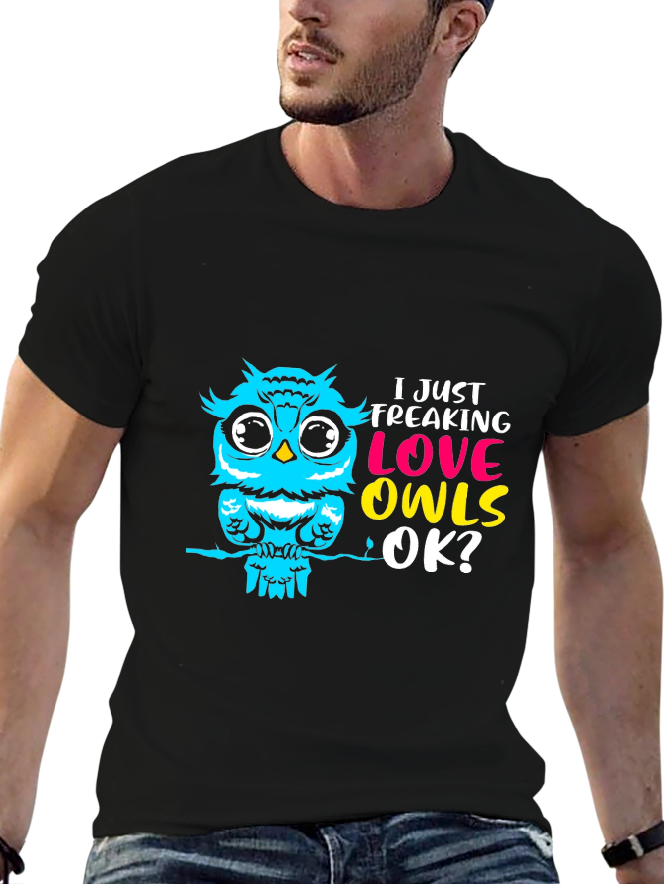 I Love Owls Graphic Tee - Black Cotton T-Shirt