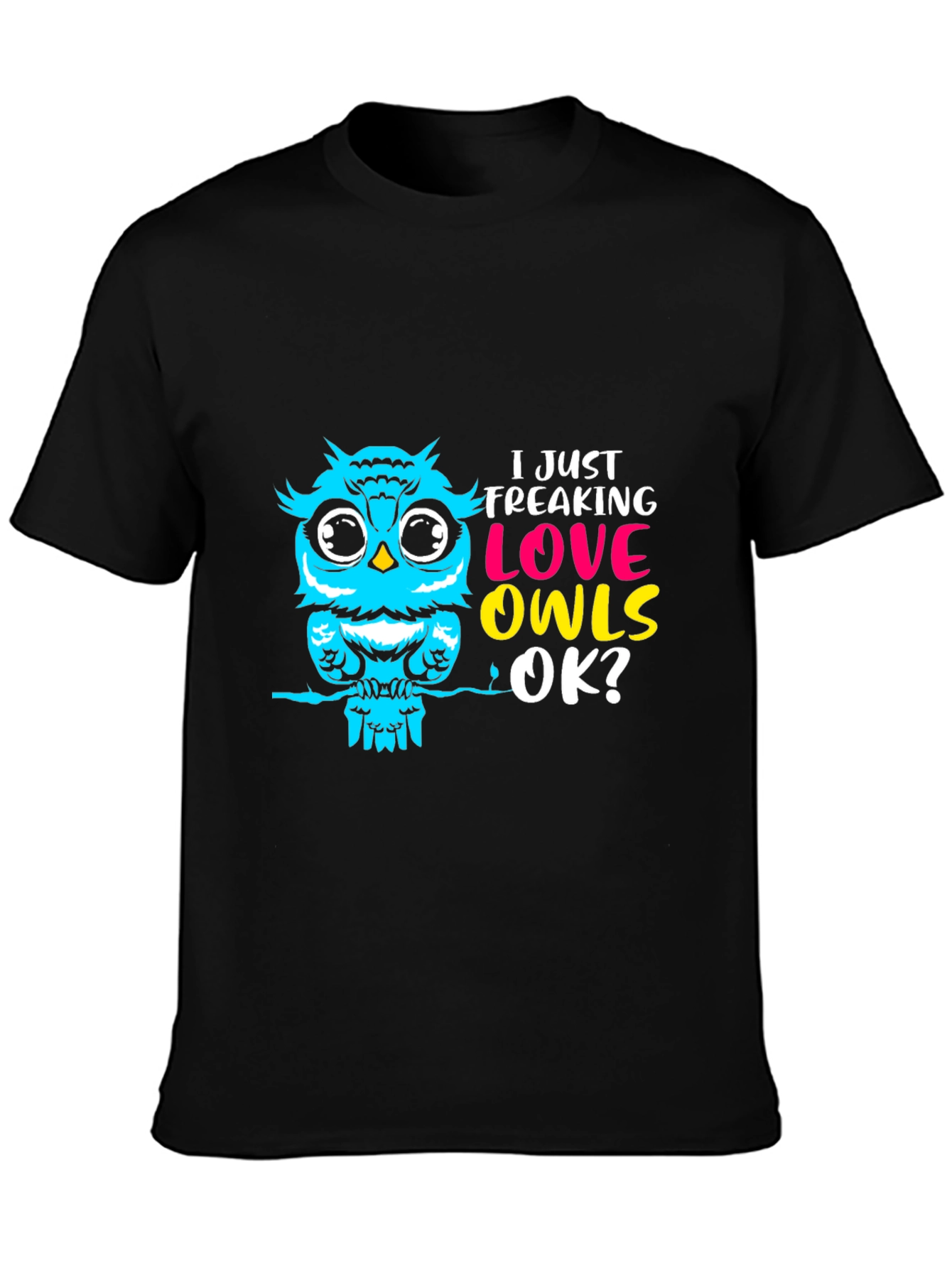 I Love Owls Graphic Tee - Black Cotton T-Shirt