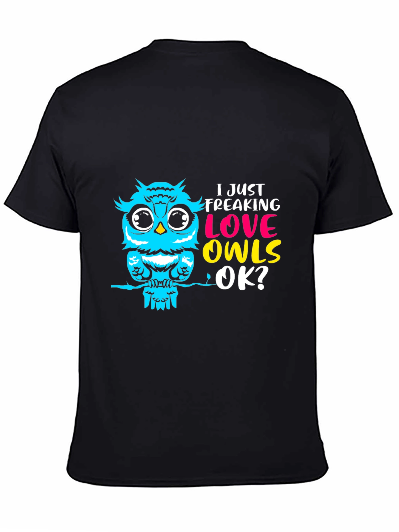 I Love Owls Graphic Tee - Black Cotton T-Shirt