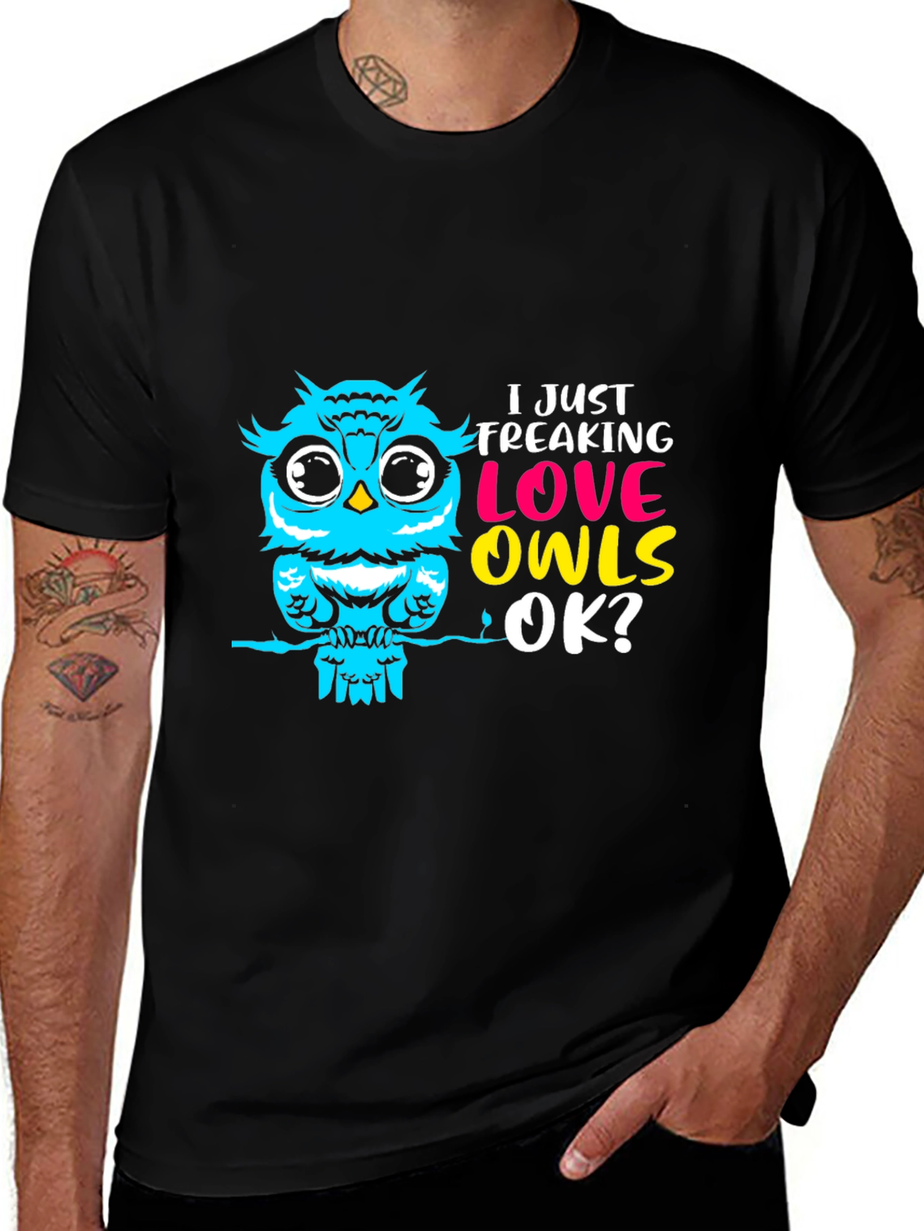 I Love Owls Graphic Tee - Black Cotton T-Shirt