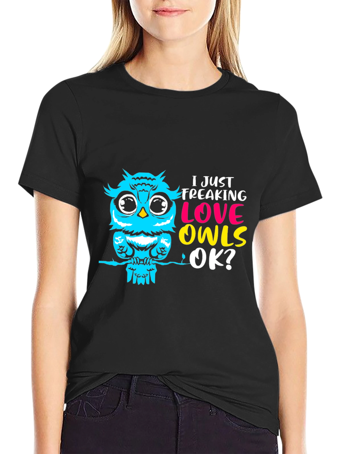 I Love Owls Graphic Tee - Black Cotton T-Shirt