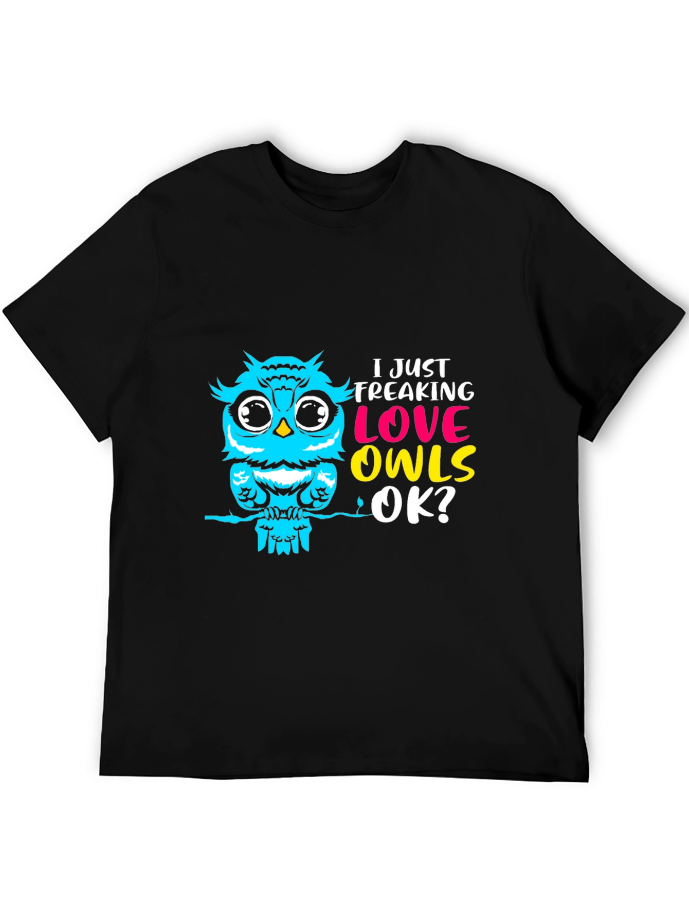 I Love Owls Graphic Tee - Black Cotton T-Shirt