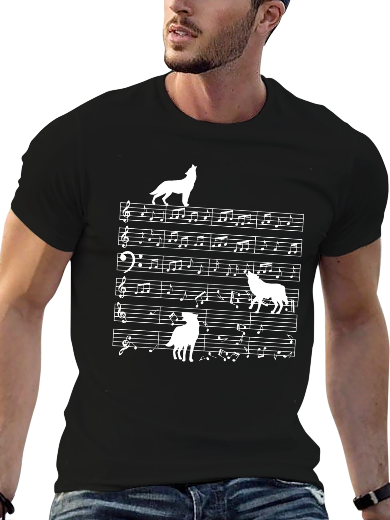 Wolf Sheet Music Graphic Tee - Black Cotton