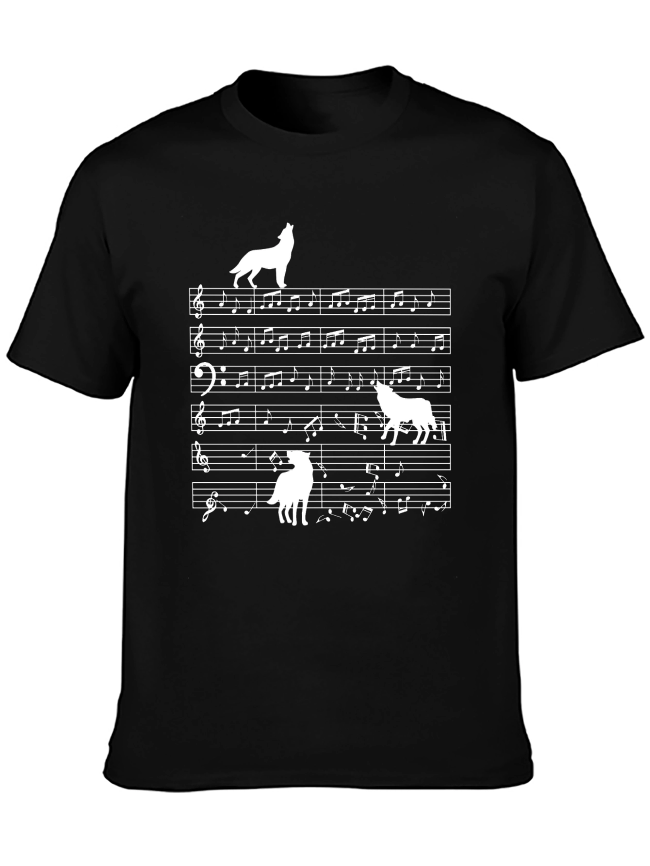 Wolf Sheet Music Graphic Tee - Black Cotton