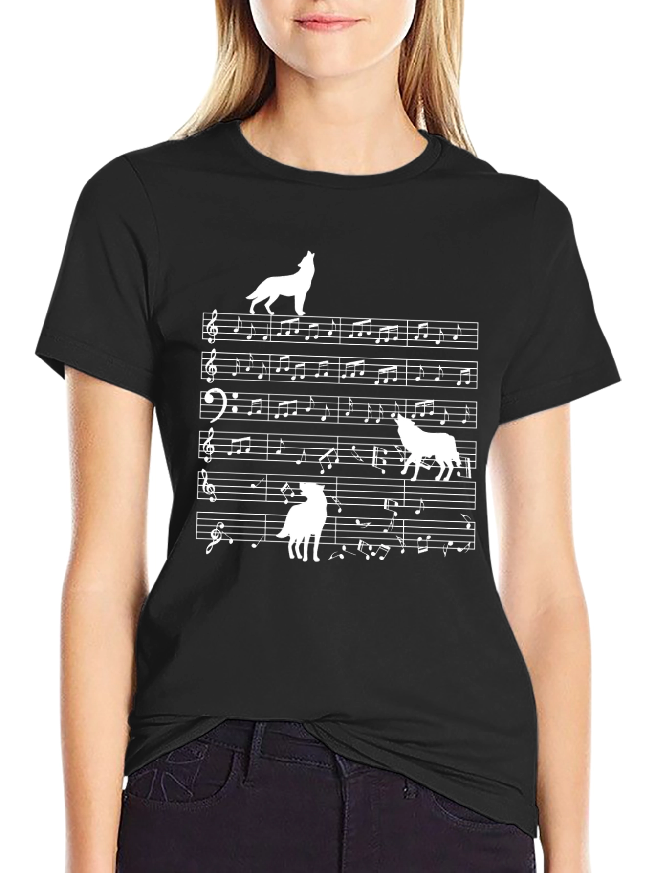 Wolf Sheet Music Graphic Tee - Black Cotton