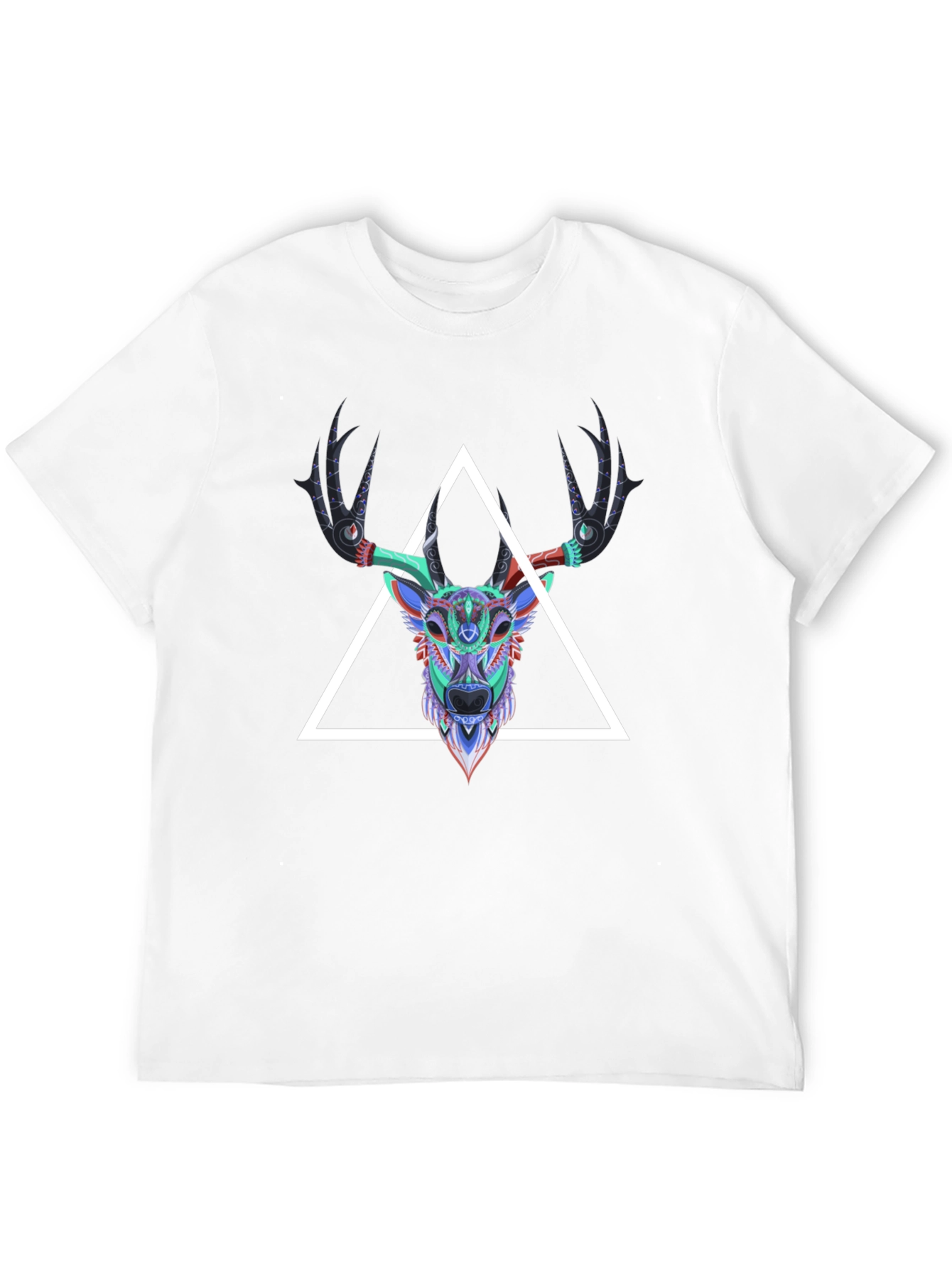 Geometric Deer Head Graphic Tee - Mens Black T-Shirt