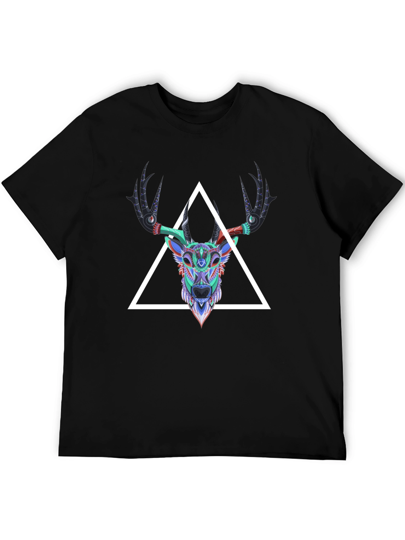 Geometric Deer Head Graphic Tee - Mens Black T-Shirt