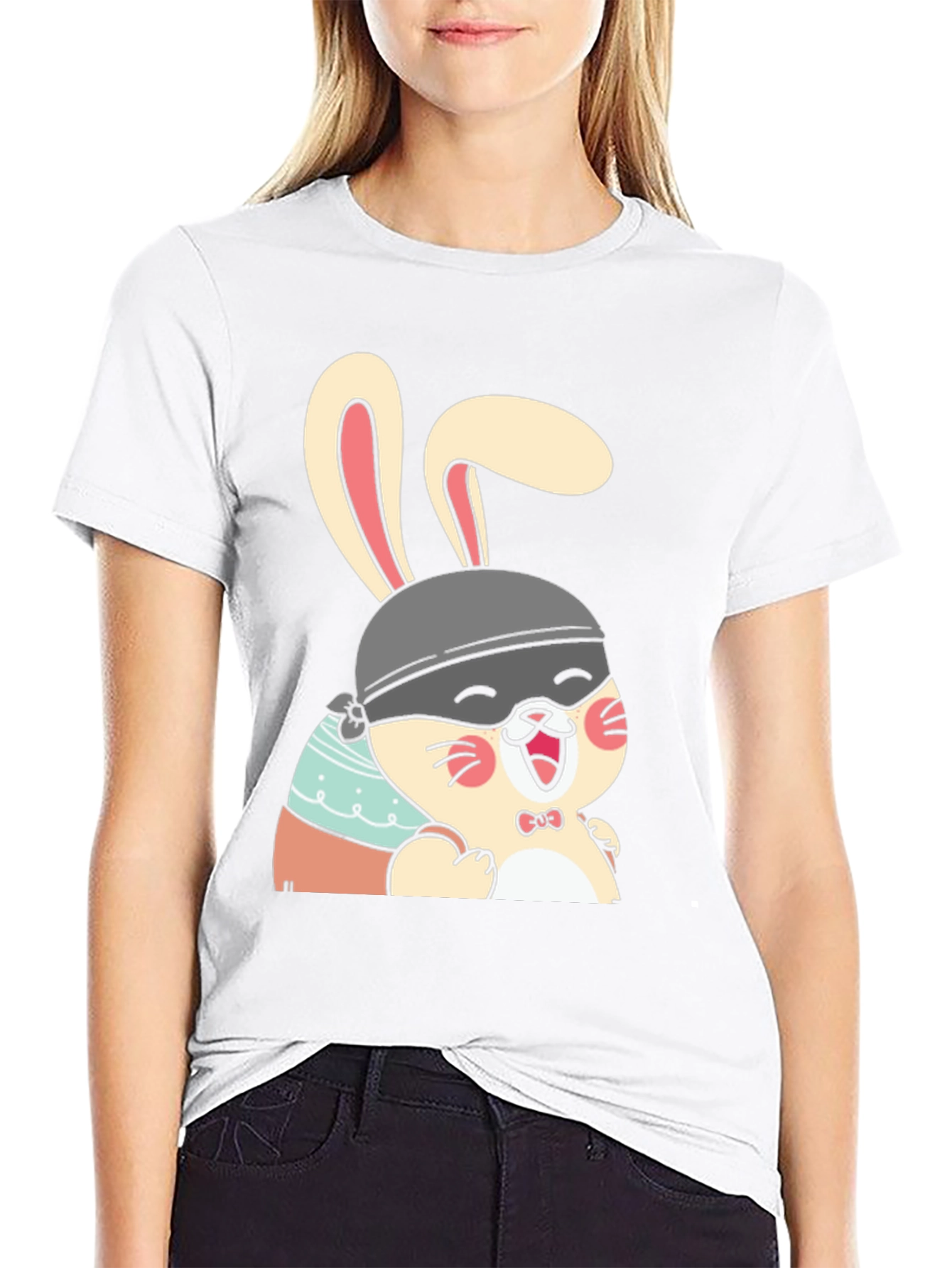 Cute Bunny T-Shirt - Black Cotton Tee