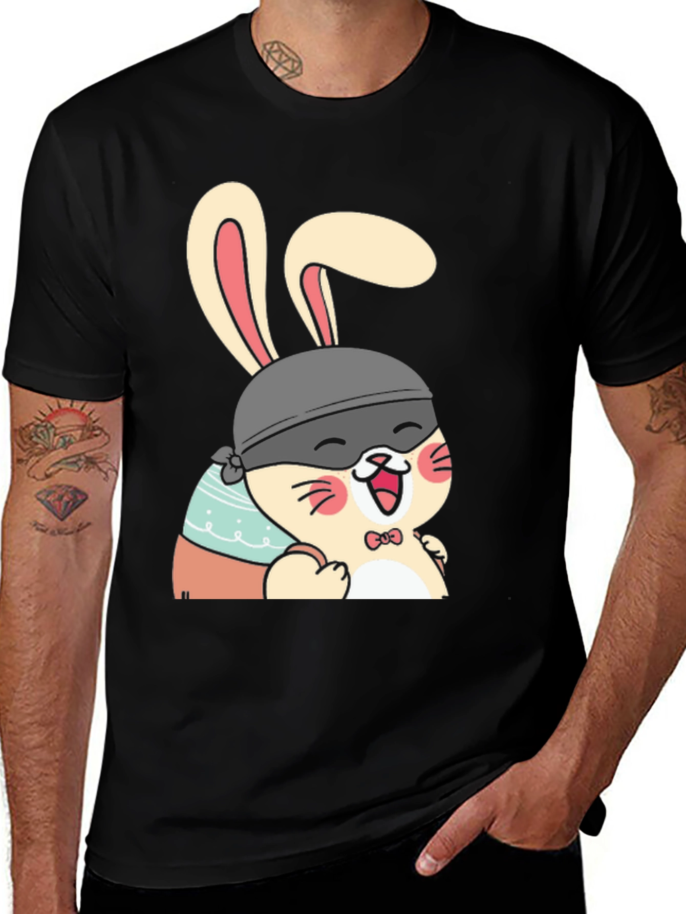 Cute Bunny T-Shirt - Black Cotton Tee