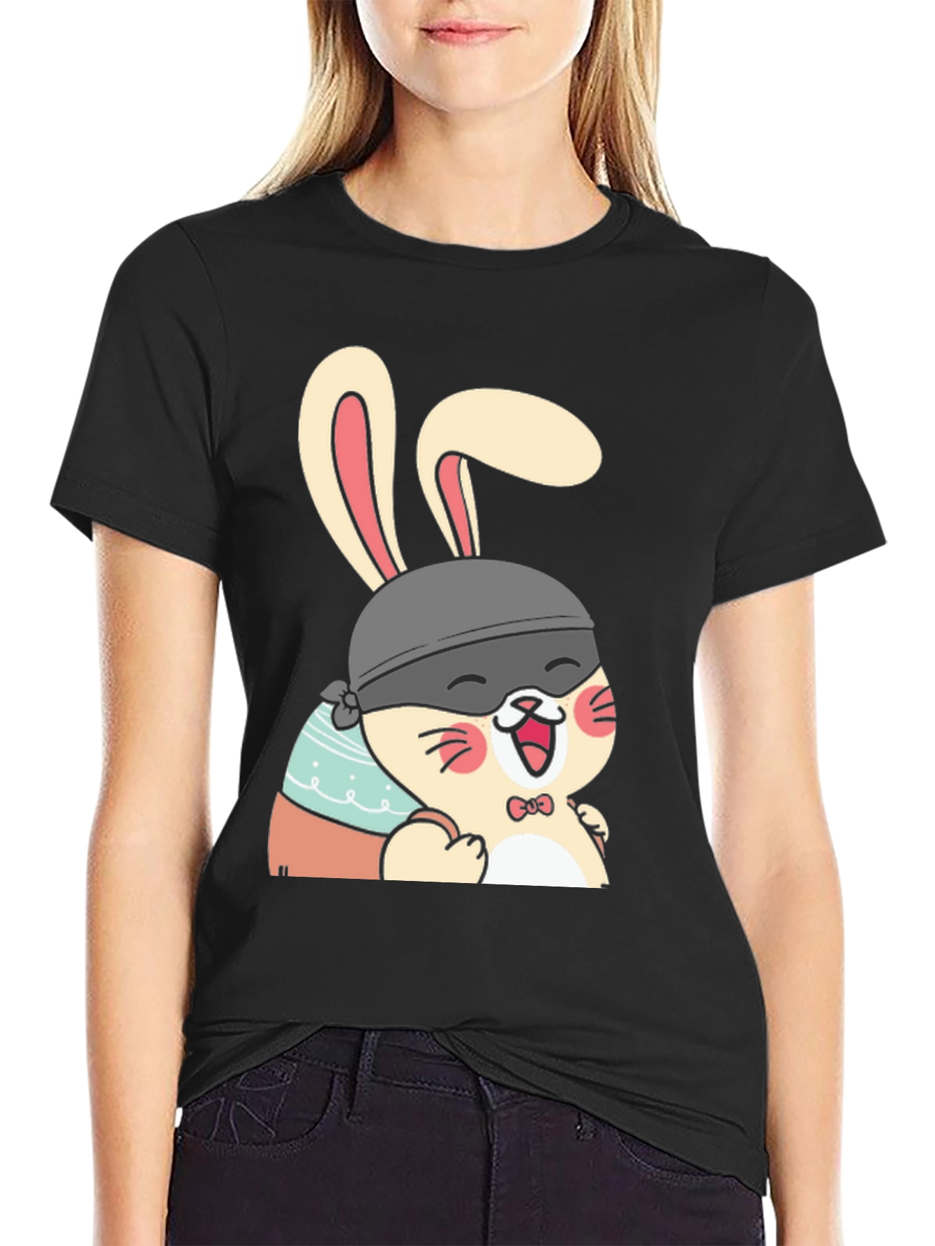 Cute Bunny T-Shirt - Black Cotton Tee