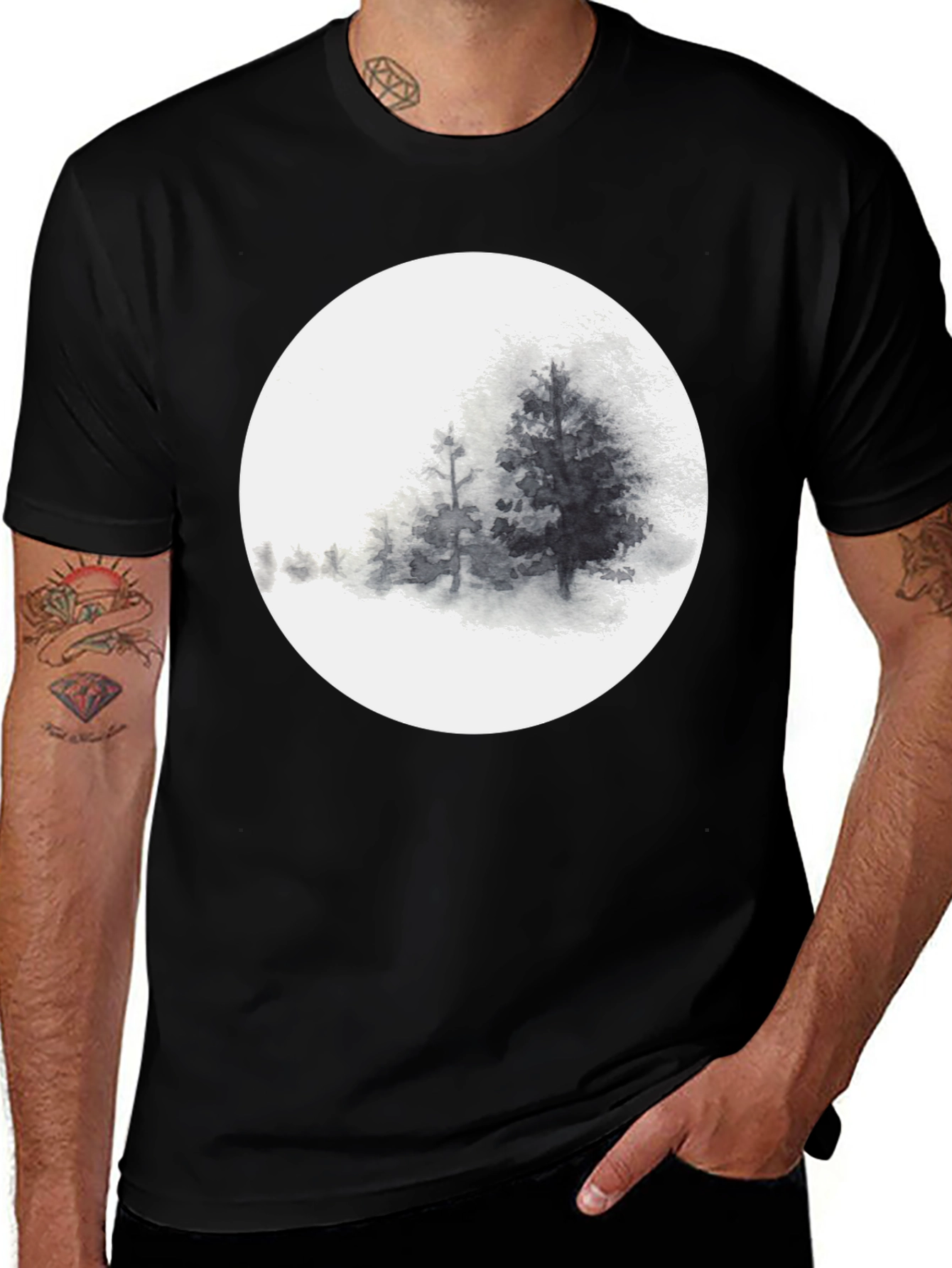 Monochrome Forest Circle Graphic Tee